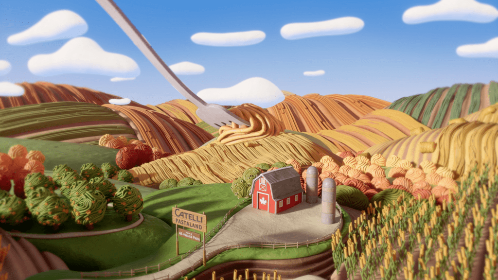 Animated farmland made from Catelli pasta